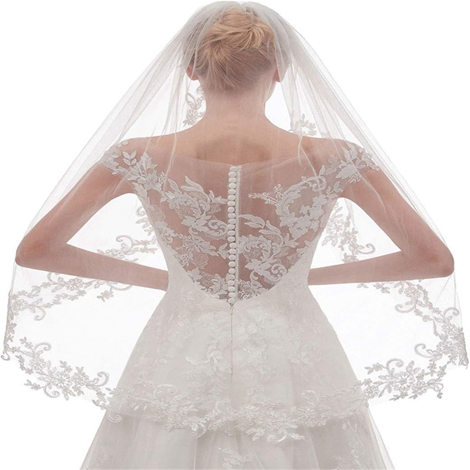 Genérico Velo de novia hasta el codo for novia, velo de novia con apliques de Cachemira de algodón y borde de 1 capa
