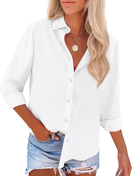 siliteelon Button Down Shirts for Women Oxford Shirt Cotton Dress Shirts Collared Long Sleeve Wrinkle Free Blouse Tops