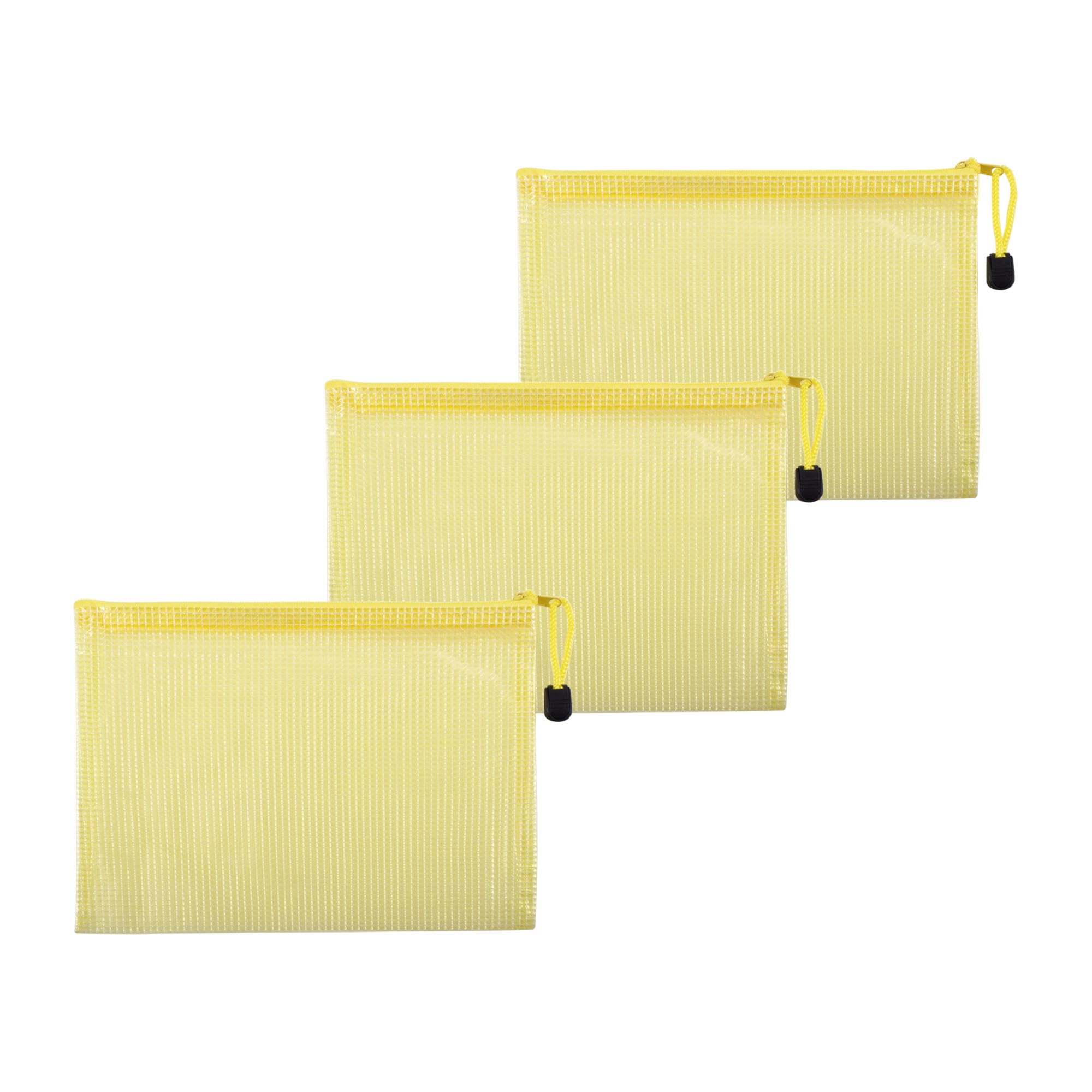 Skweawert 3 Pcs 5.31" x 7.68" B6 Sizes Mesh Zipper Pouch Bags, Mesh Bags with Zipper，Waterproof Clear document pouch for Organization Puzzles Travel, Office, Classroom Organization, B6 Yellow — image 1