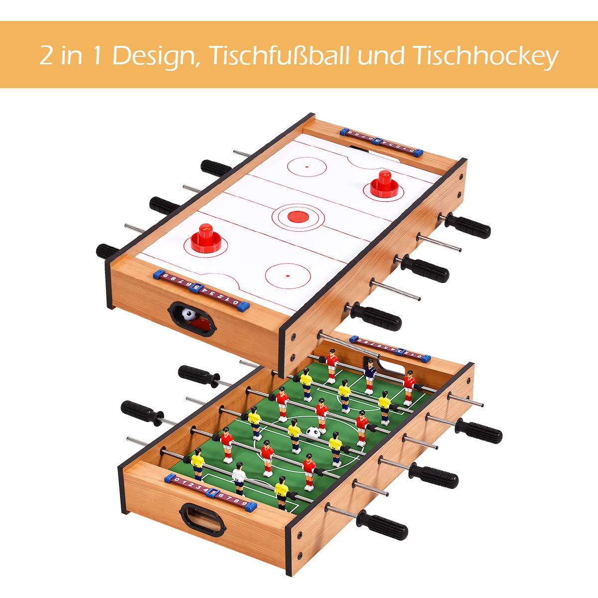GOPLUS 2-In-1 Tischkicker, Multifunktionstisch mit Airhockey- und Tischfußballspiel, mini Spieltisch, für Indoor und Outdoor, Kickertisch für Kinder Jegendliche und Erwachsene