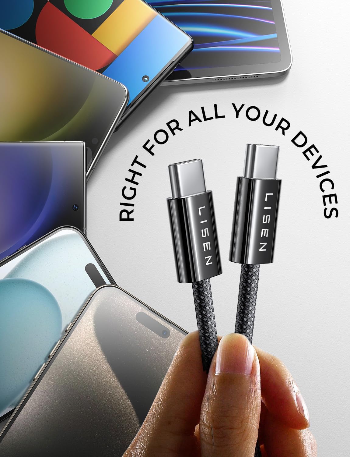 LISEN USB C Charger Cable 5-Pack & 90W USB C Car Charger,All Metal Super Fast Charging