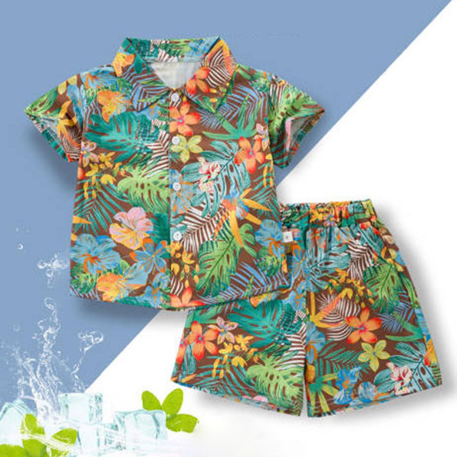 Niño Camisa Hawaiana y Pantalones Cortos Conjunto Coco Árbol Imprimir Verano Trajes de manga corta niños Botón Abajo Camisas 2026