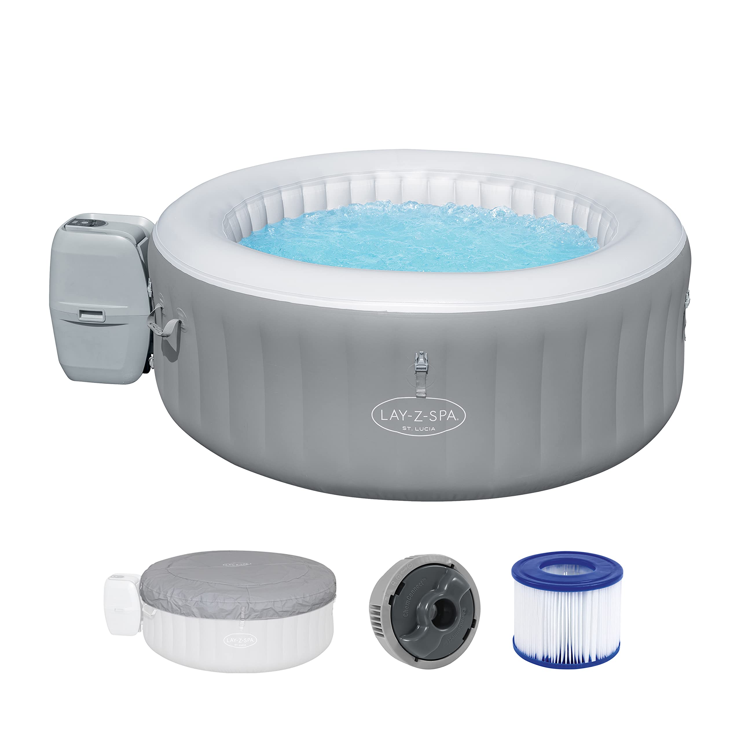 Bestway Lay-Z-SPA St. Lucia AirJet Whirlpool 170 x 66 cm 2-3 Personen rund Silbergrau