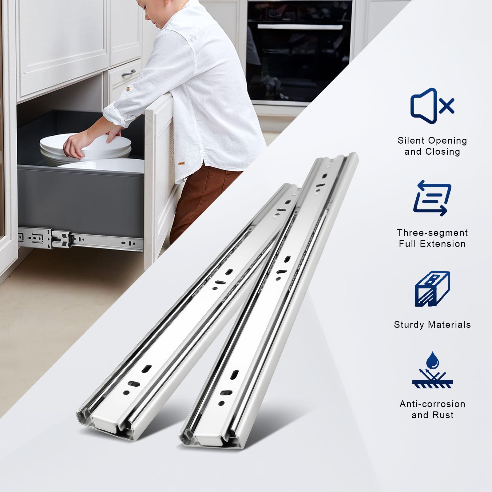 Probrico 1 Pair 22 Inch Soft Close Drawer Slides, Ball Bearing Full Extension Dresser Slides, Side Mount Heavy Duty Drawer Glides Runners