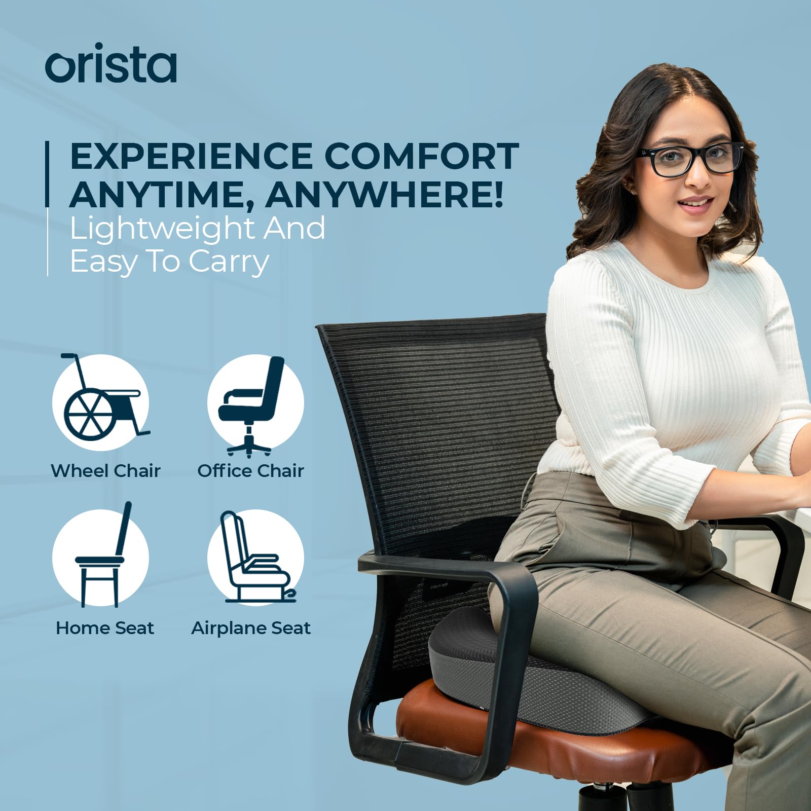 Orista™ Advance Gel Blended Memory Foam Coccyx Seat Cushion | Gel Memory Foam for Hip, Tailbone, Coccyx & Sciatica Pain Relief | Ergonomic Contoured Design for Office Chair, Home & Car Seat - Image 6 thumbnail