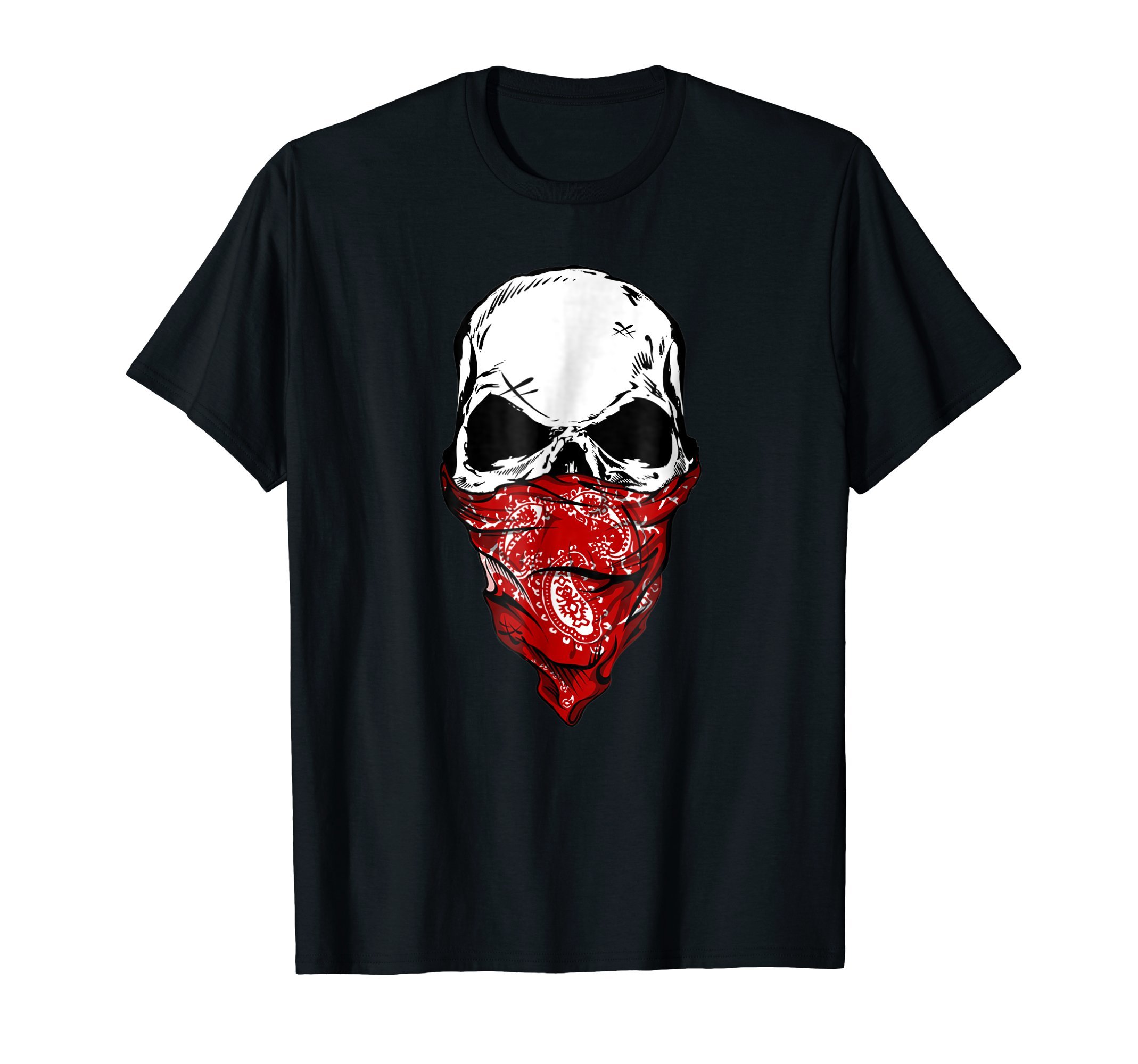 Skull Bandana Fearless ApparelFearless Skeleton Skull Head Red Bandana Face Mask T-Shirt T-ShirtOEKO-TEX STANDARD 100