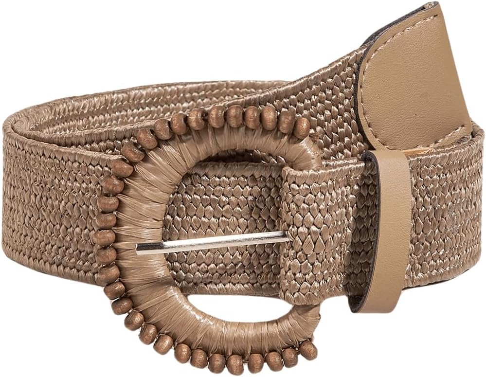 Verdusa Women's Round Buckle Straw Belts Boho Braided Waist Belt