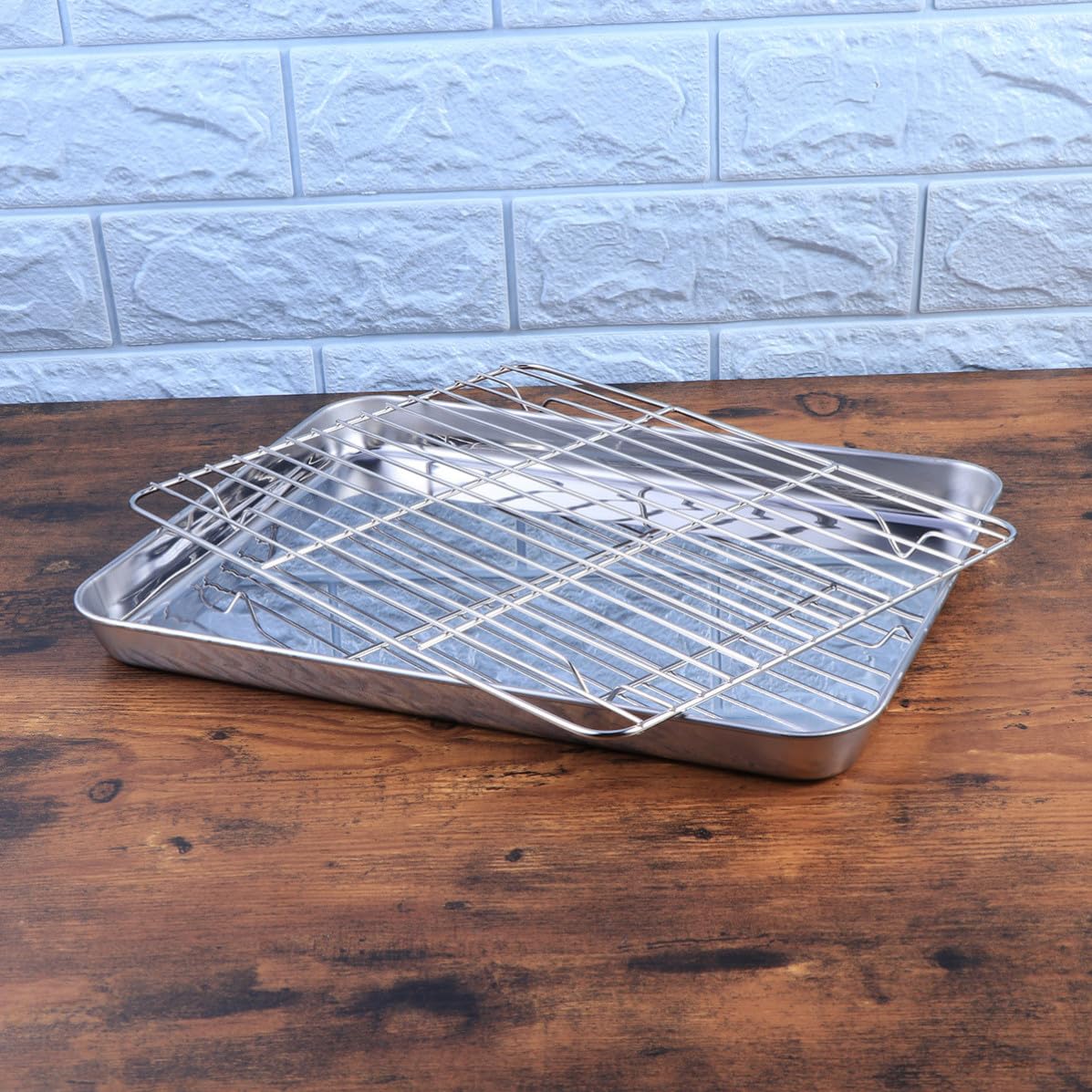 jojofuny Juego de 2 Piezas Bandeja y Rejilla para Hornear de Acero Inoxidable, Diseño Resistente, Apto para Horno en Casa y Restaurante