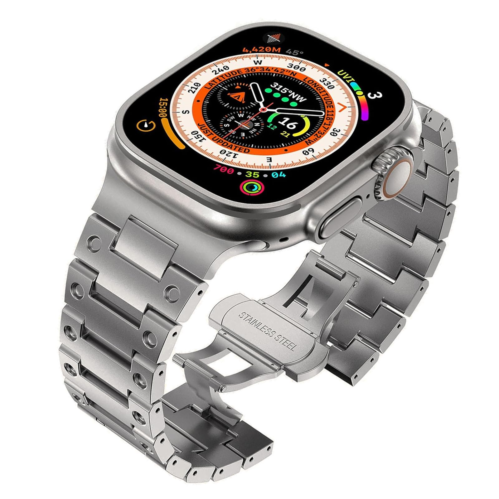 Pasek kompatybilny z zegarkiem Apple Watch 49 mm, 45 mm, 44 mm, 42 mm, 41 mm, 40 mm, 38 mm, metalowy regulowany pasek biznesowy ze stali nierdzewnej do iWatch Ultra 1, 2, serii 9, 8, 7, 6,