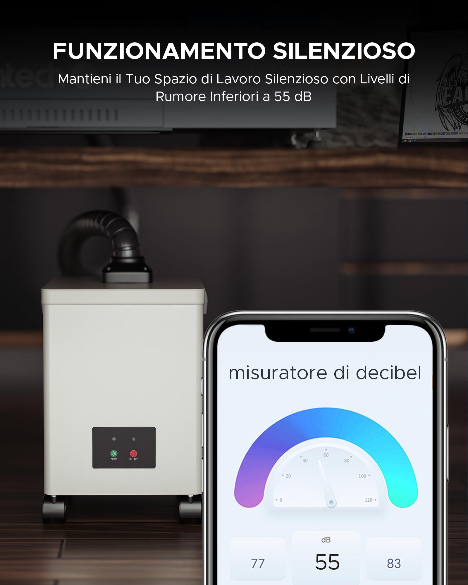 OMTech 80W Estrattore di Fumo con Filtrazione a 3 Stadi per Incisore Laser Saldatura180 m3/h Assorbitore di Fumo con Ruote Purificatore di Fumo per Incisore Laser Saldatura Macchina CNC