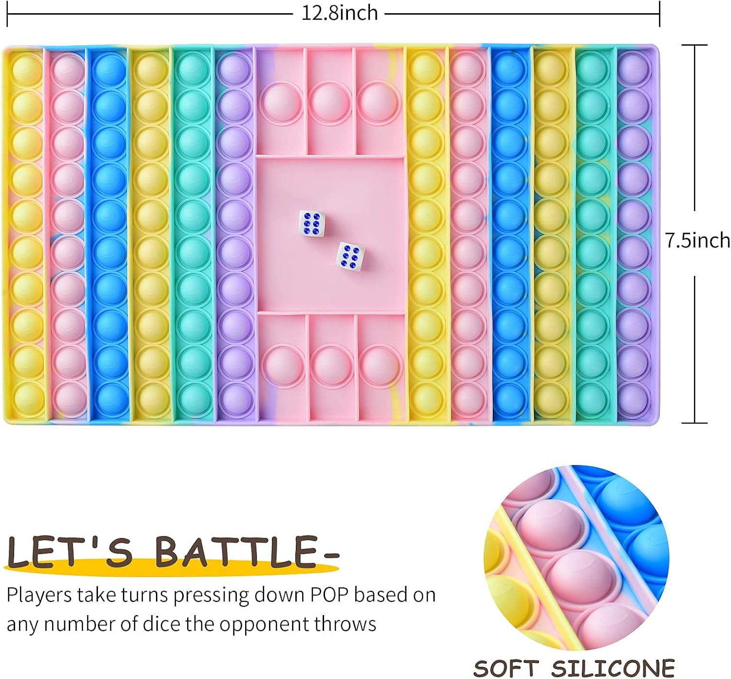 Xesakesi Big Size Pop Game Fidget Toy, Silicone Bubble Rainbow Chess Board Push Popping Sound Popper Sensory Toys for Parent Child, Interactive Jumbo Stress Anxiety Relief Toy Play with Friends