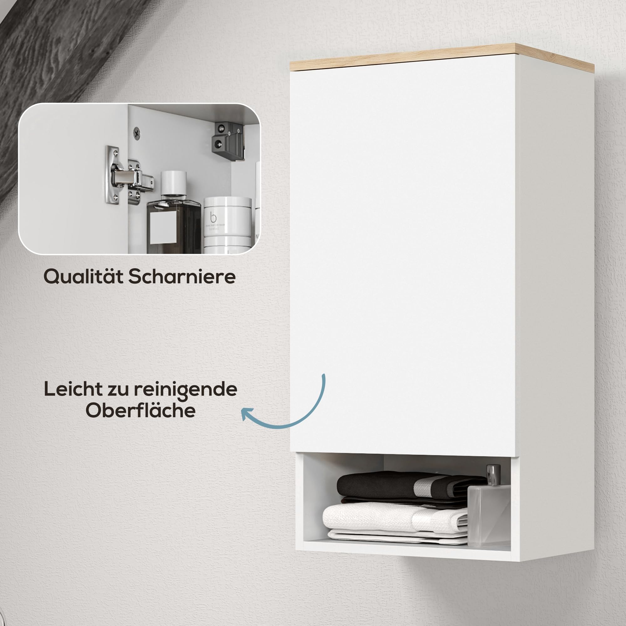 HOMCOM Badezimmerschrank Hängeschrank mit Tür Wandschrank mit verstellbaren Ablagen, Einlegeboden Badschrank 40 x 27 x 77 cm Weiß