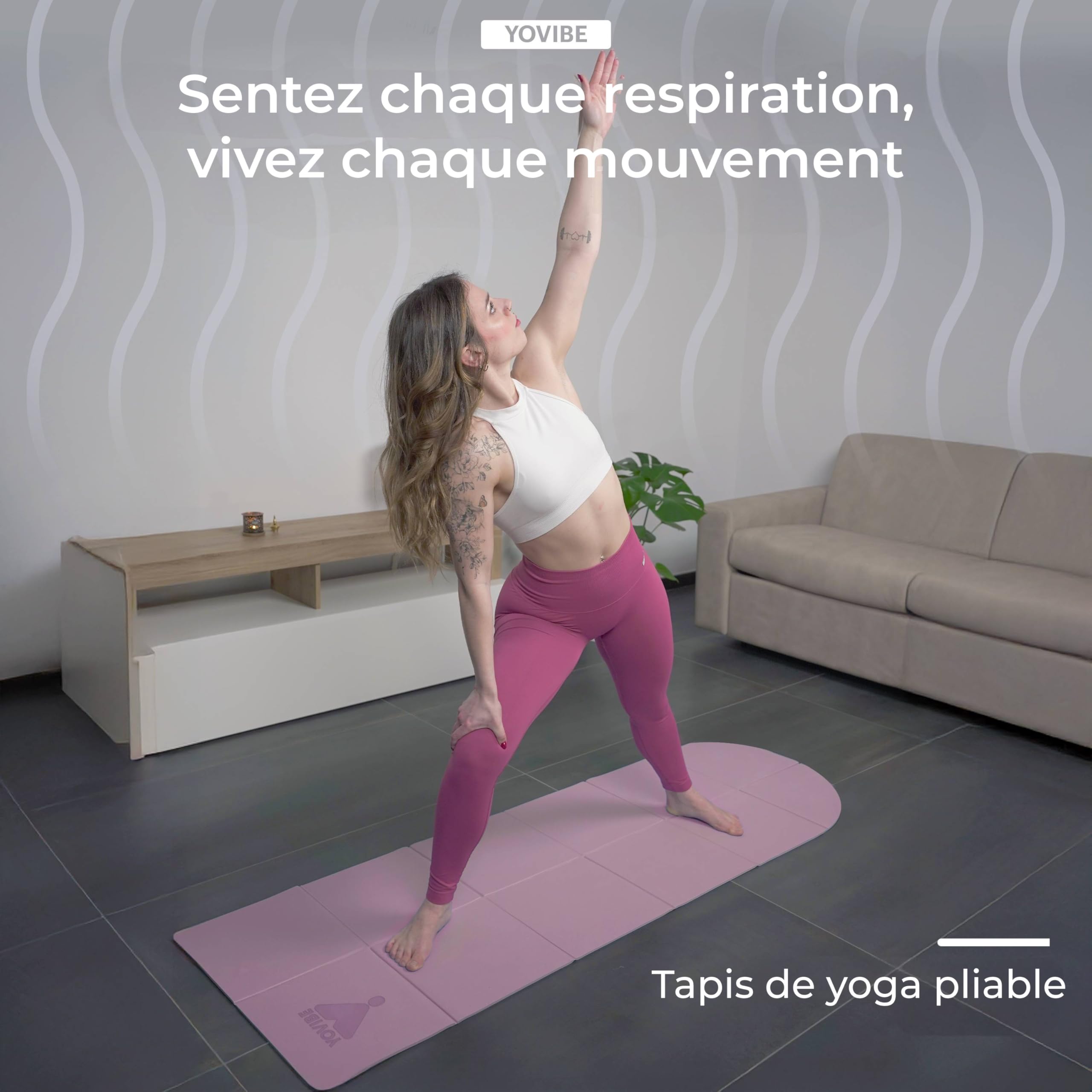 YoVibe - Tapis de yoga antidérapant professionnel avec serviette de sport et sac de sport - Tapis Pilates pliable antidérapant et imperméable 183 x 60 cm