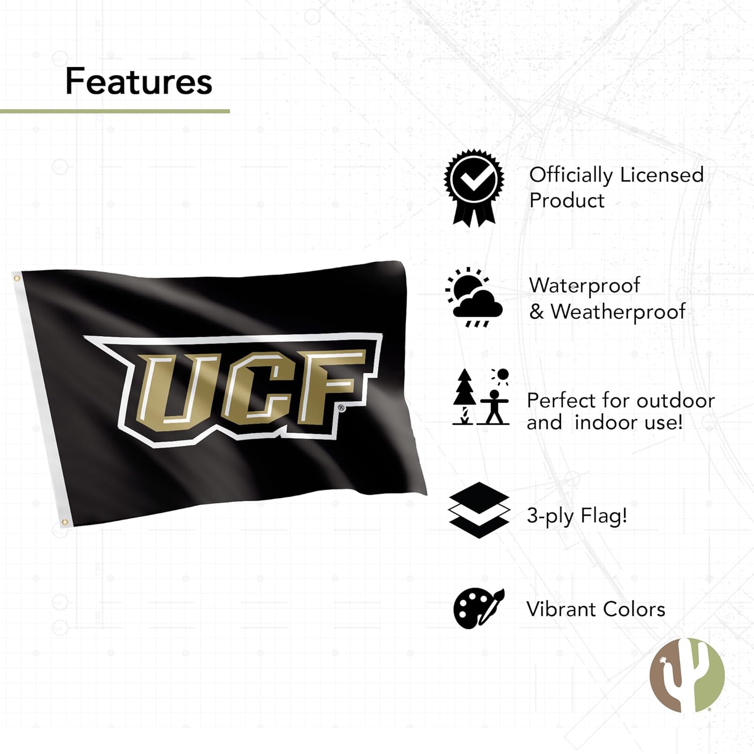 Desert Cactus University of Central Florida Flag Double Sided Knights UCF Banners 100% Polyester Indoor Outdoor 3x5 feet Flags (Double Sided - Flag 2) - Image 5