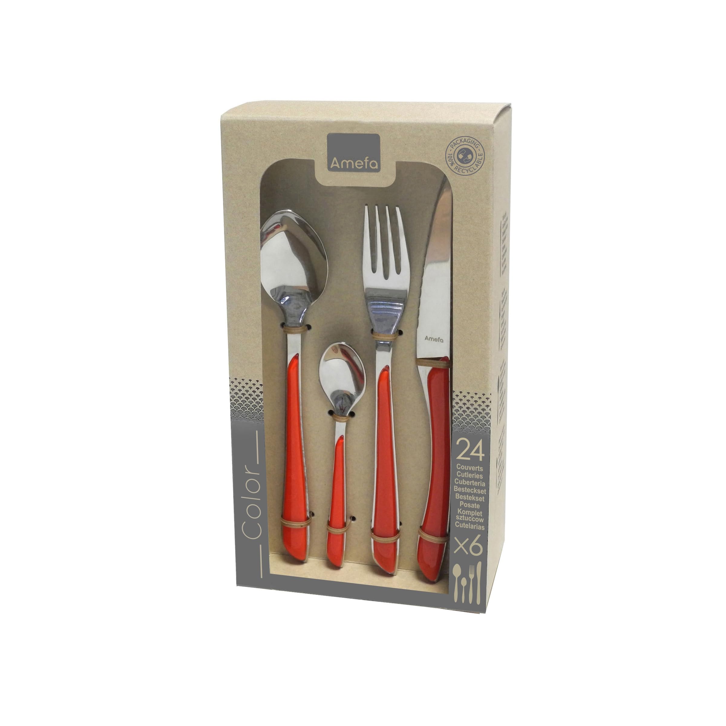 AMEFA - Ménagère 24 couverts de table pour 6 personnes - Eclat - Acier inoxydable 18/0, Finition Brillante - Rouge