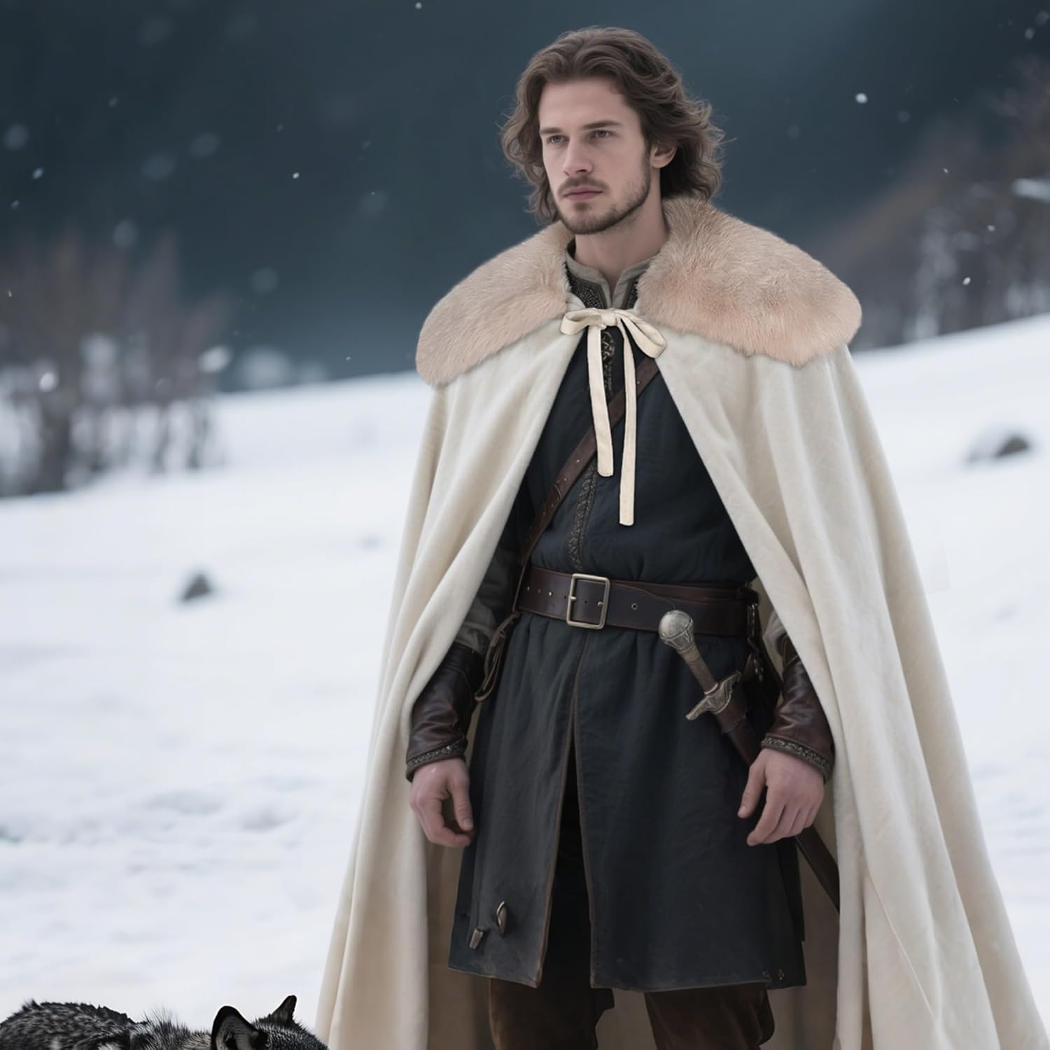 L'VOW Viking Fur Cloak Renaissance Fur Cape - Velvet Cloak with Fur Medieval King Cape Cosplay Costume - Image 5