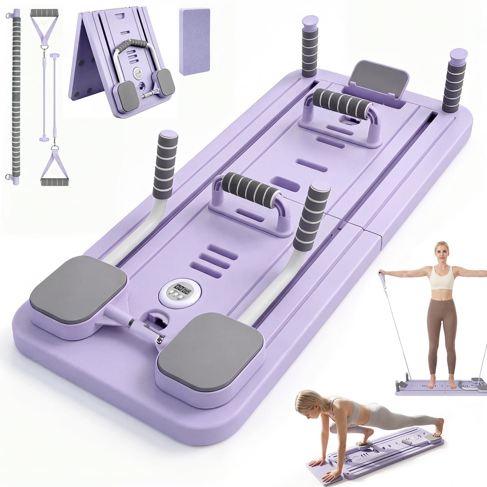 Pilates Board Reformer with Ab Roller, LED Counter & Auto Rebound Roller, Multifunctional Reformer Pilates Machine for Full Body Home Workouts