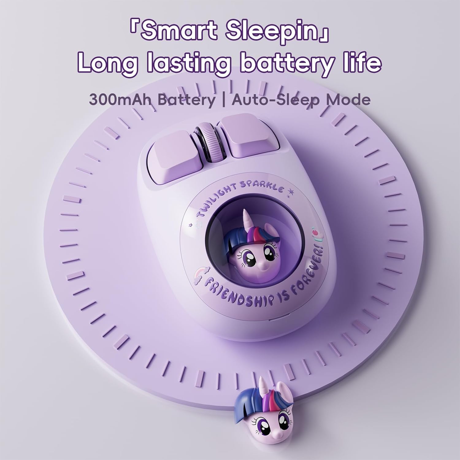 My Little Pony Wireless Mouse - Twilight Sparkle Edition, 3D Character Design Silent Click Mouse with 1600 DPI, Dual-Mode (2.4GHz/Bluetooth), Ergonomic for Mac/Windows