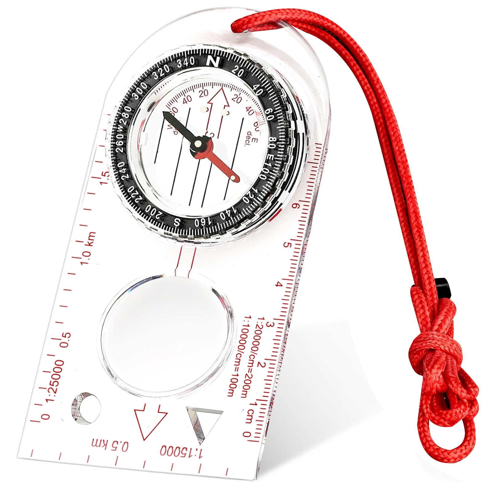 Boussole de Navigation, Boussole Randonnée avec Déclinaison Réglable Équipé d'une Corde Rouge Transparente Compas d'Orientation pour Randonnée Camping Sport de Plein air