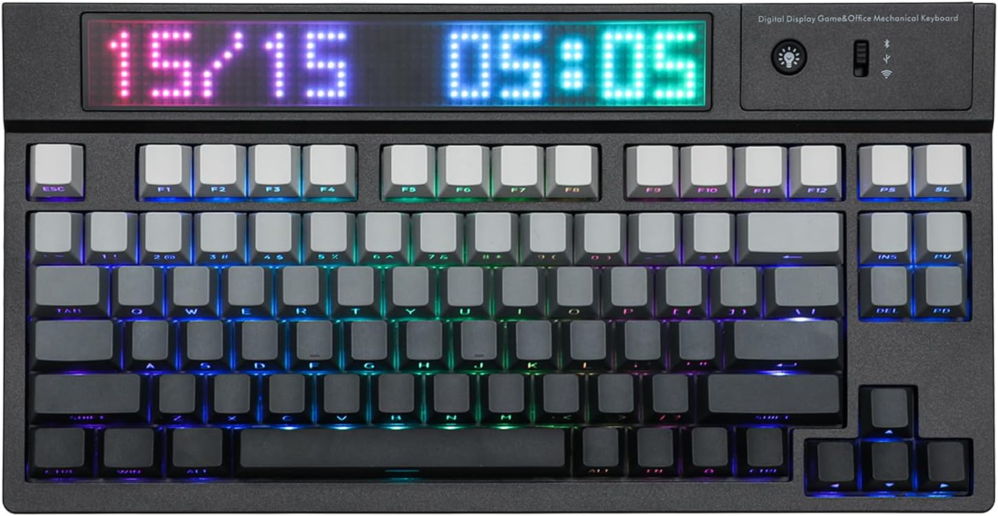 EPOMAKER DynaTab 75X Wireless Gaming Keyboard with Custom Dot-Matrix RGB LED Screen, Hot Swap Gasket-Mounted Mechanical Keyboard, Bluetooth/2.4G/USB-C Custom Keyboard (Black, Sea Salt Silent Switch)