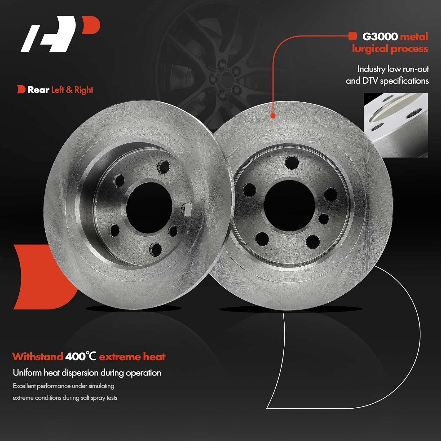 A-Premium 10.19 inch (259mm) Rear Solid Disc Brake Rotors + Ceramic Pads Kit Compatible with Select Mini Models - Cooper 2015 2016 2017 2018 2019, 6-PC Set