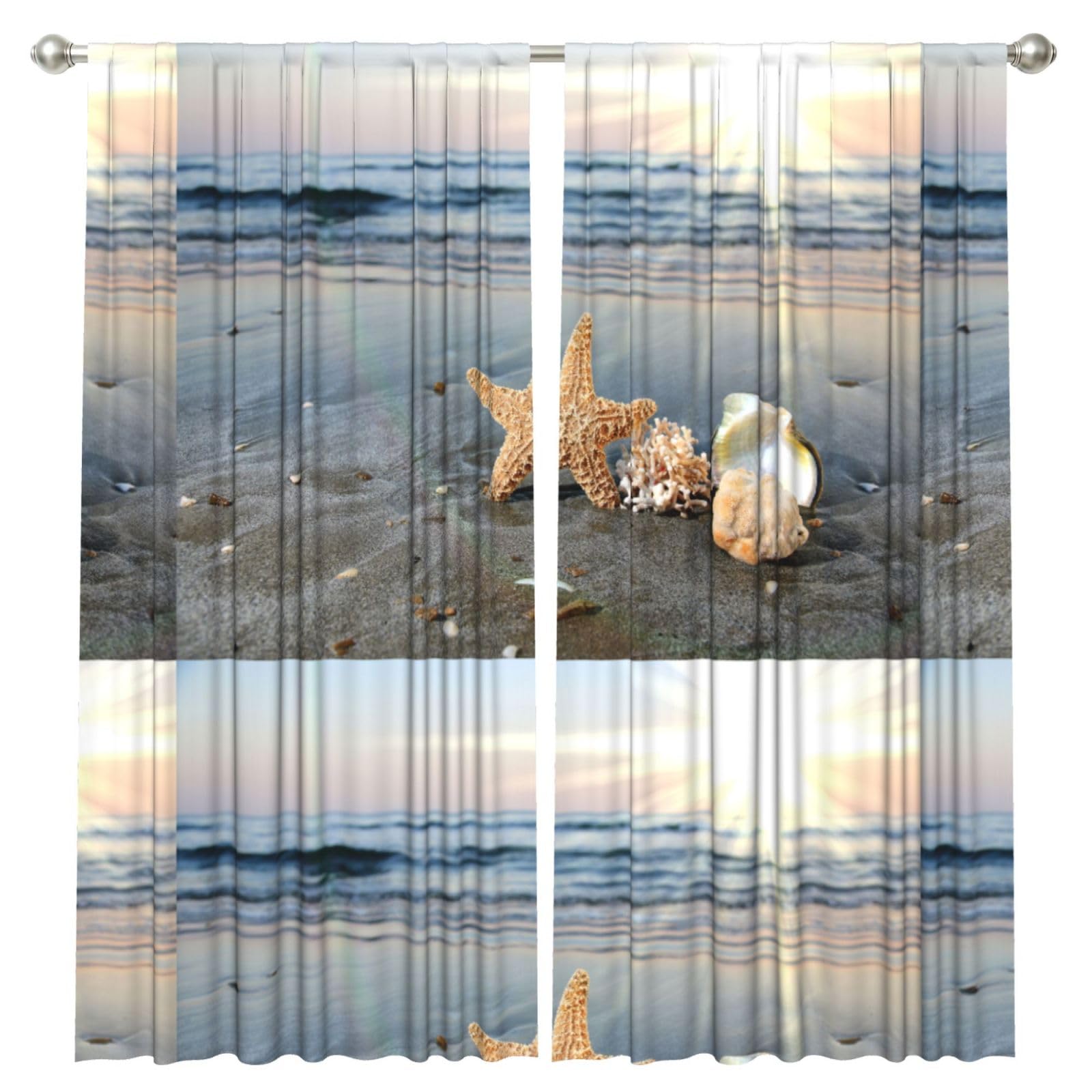 InOmak Starfish Shell Sunny Beach, 2 Panels Window Curtains 52 x 84 Inch Blackout Curtains for Living Room Bedroom