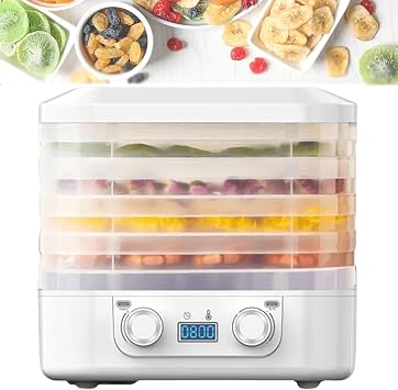 Food Dehydrator Machine, Dehydrator For Food And Jerky With 5-Trays Adjustable, 48h Timer And Temperature Control95oF-158oF For Food, Jerky, Meat, Fruit, Herbs And Vegetable,White