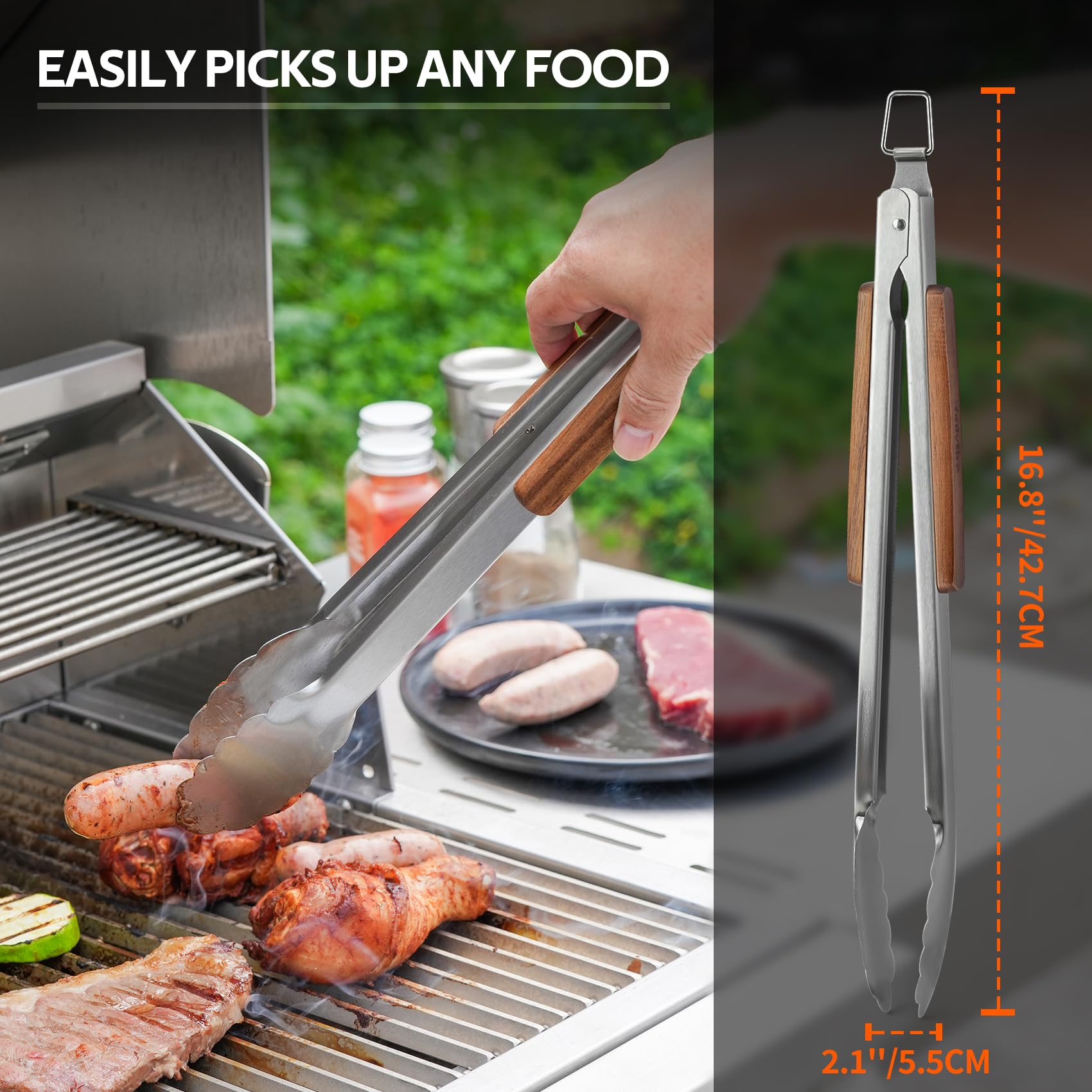 Onlyfire Set d'ustensiles de Barbecue 5 Pièces Acier Inoxydable Pince Spatule Fourchette Gants