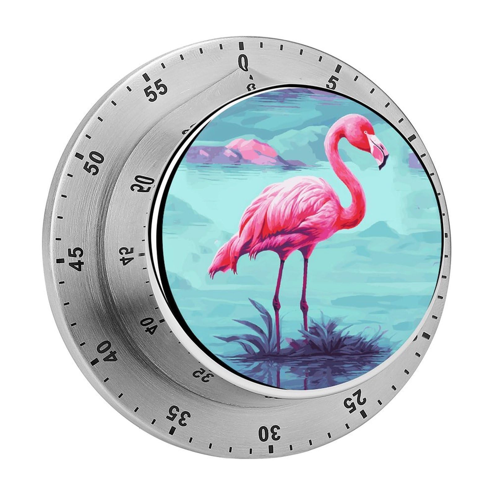 Pink Flamingos Timer Loud Mechanical Timer Stainless Steel 60-Minute Kitchen Timers Waterproof Chef Cooking Timers Sport Countdown Clock Portable Countdown Alarm Adult