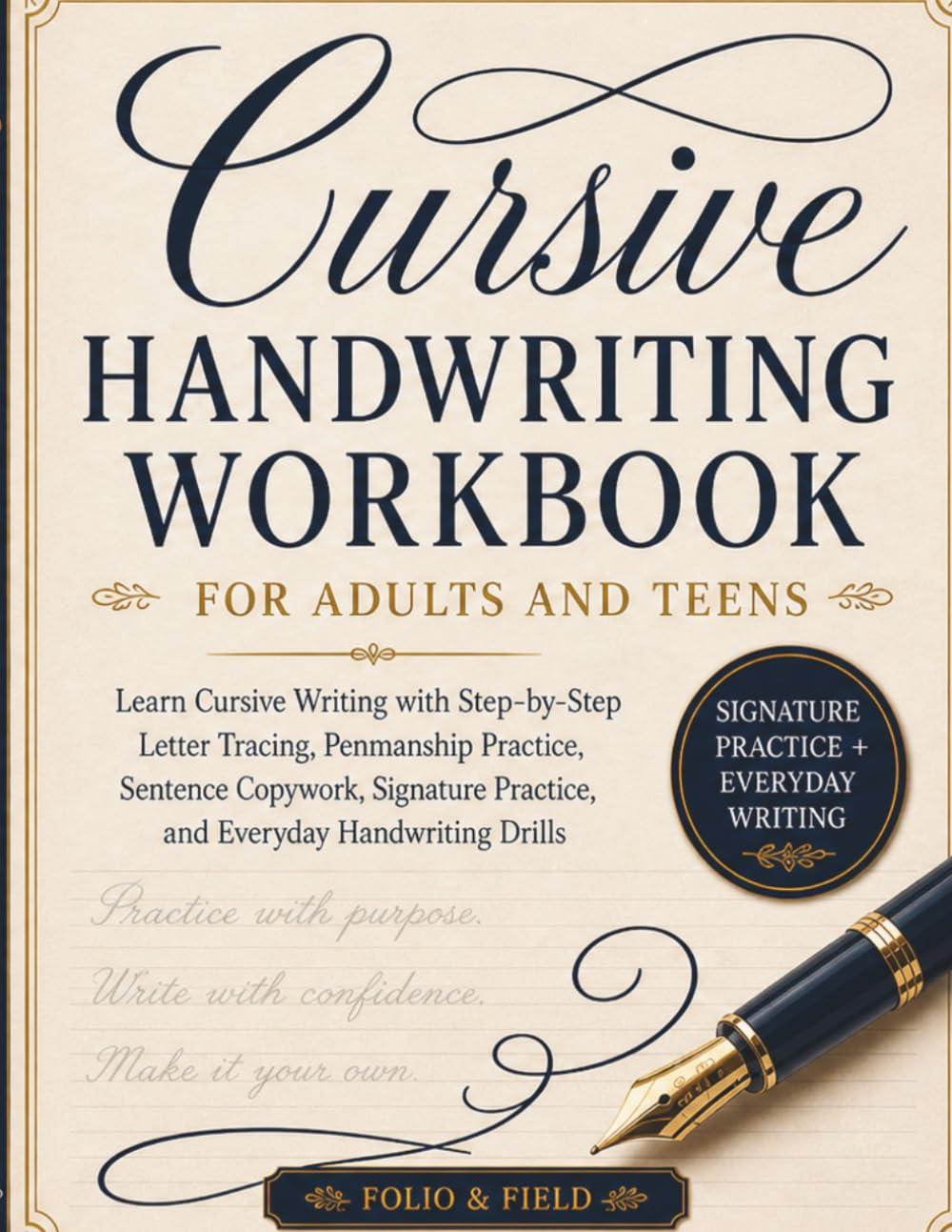 Cursive Handwriting Workbook for Adults and Teens: Learn Cursive Writing with Step-by-Step Letter Tracing, Penmanship Practice, Sentence Copywork, Signature Practice, and Everyday Handwriting Drills