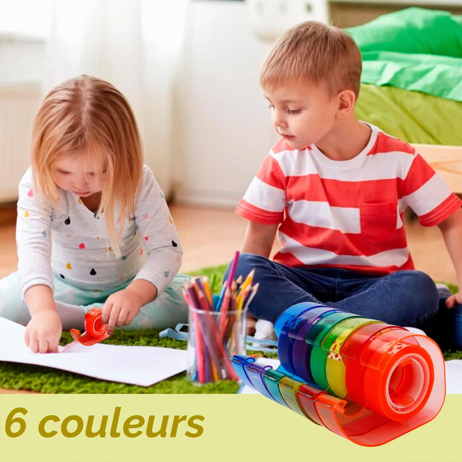 Eagle Lot de 6 dévidoirs de ruban adhésif arc-en-ciel inclus pour l'art, la maison, l'école et le bureau