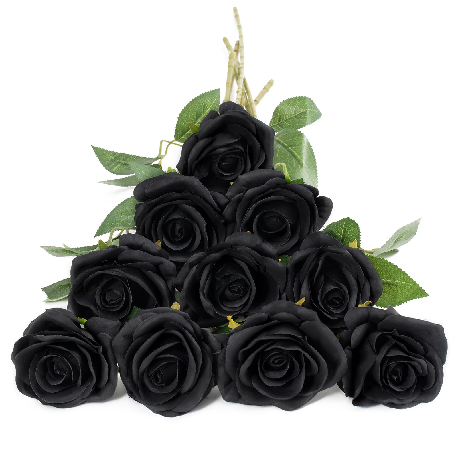 DuHouse 10Pcs Artificial Roses Fake Silk Flowers Faux Roses(Black)
