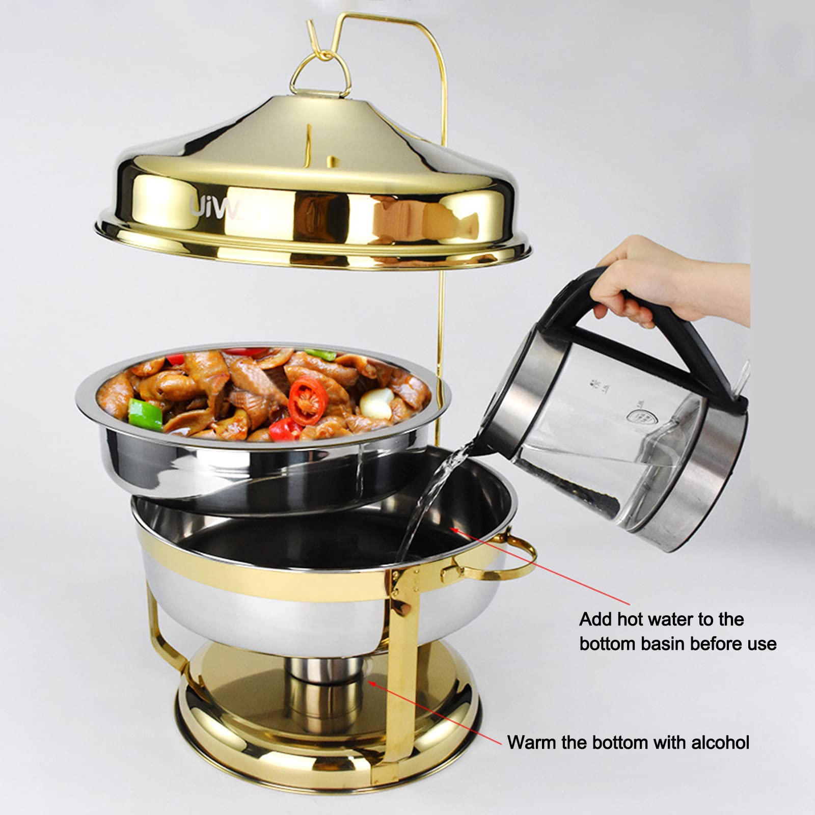 Calentador de platos, Juego de buffet de plato de frotamiento de acero inoxidable