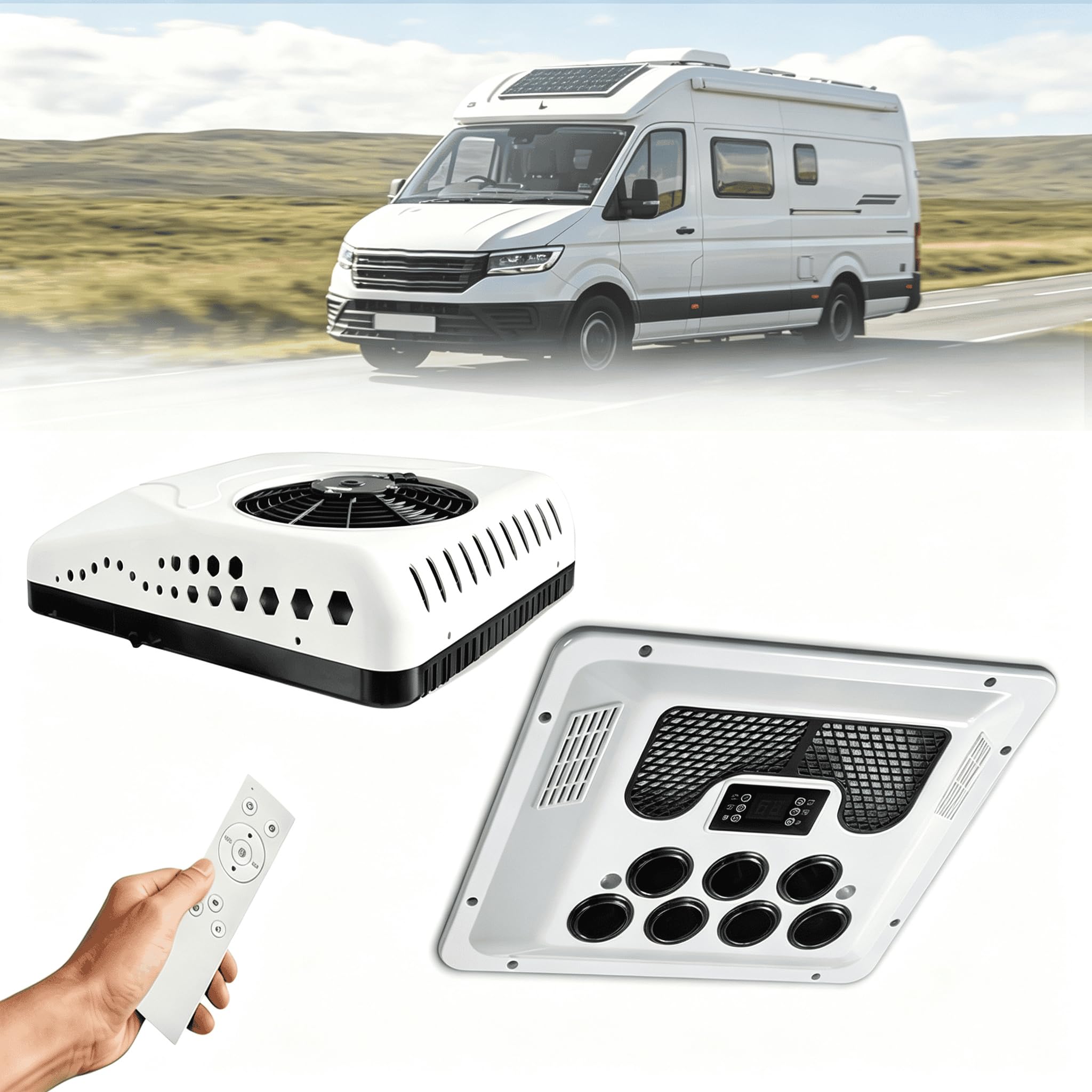 Unidad Techo Aire Acondicionado con 7850 BTU Refrigerador y Calentador 12V