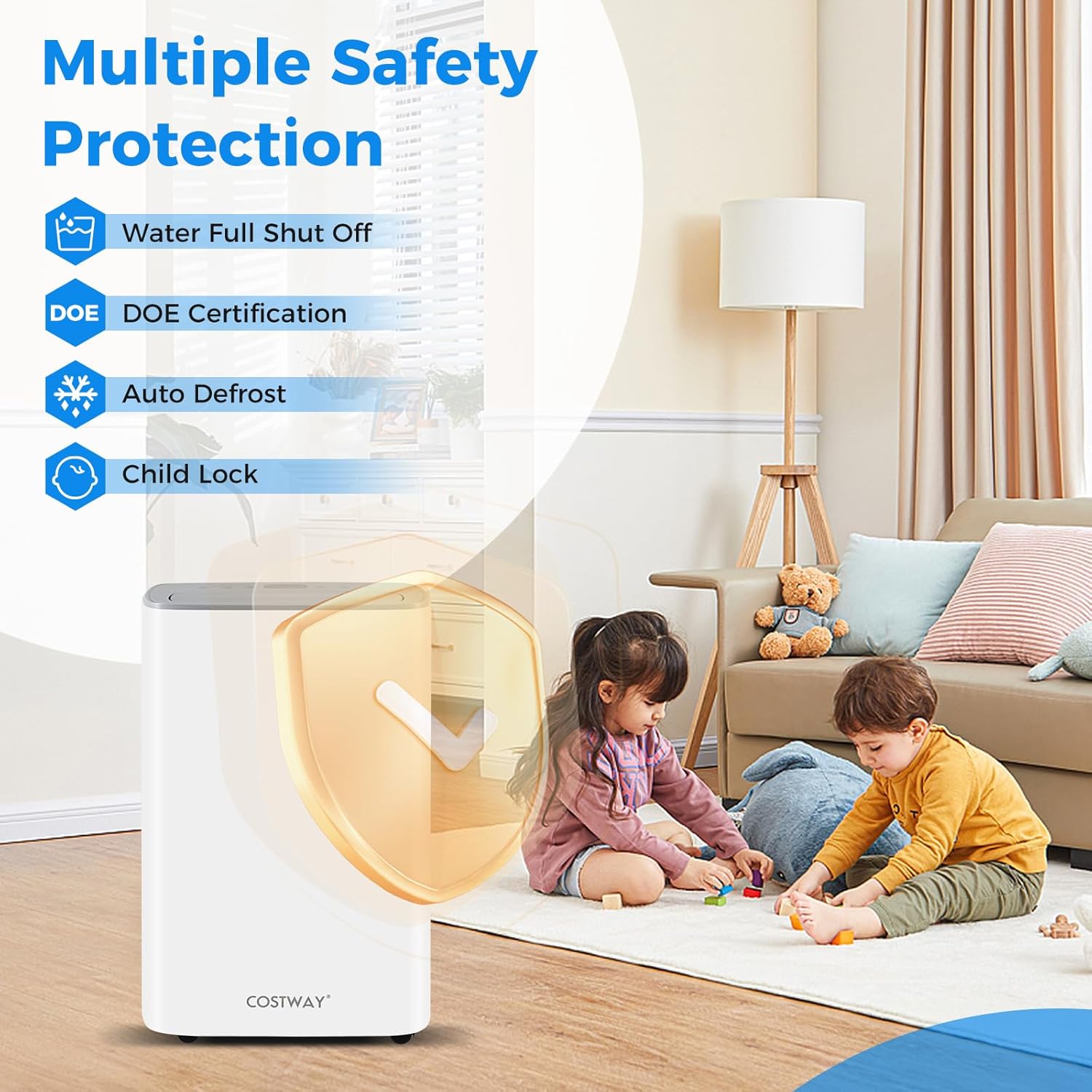 COSTWAY 52 Pint Dehumidifier for Basement, 3.3 FT Drain Hose, Clothes Drying Modes, Auto Defrost, Child Lock & 24H Timer, Home Dehumidifier for Bedroom, Bathroom, Garage
