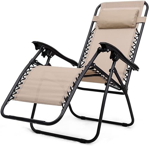 Miniatura 4 de Giantex Juego de 3 sillas de gravedad cero, tumbonas para patio, piscina, reclinables, plegables, sillas de descanso para patio trasero (beige)