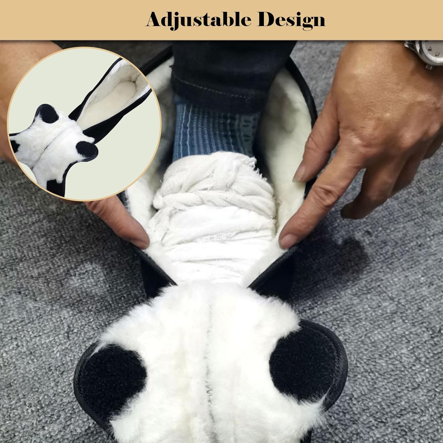 bumuam Women Adjustable Extra Wide Shoes, Fur Lined Warm Ankle Boots, Swollen Feet Diabetic Edema Slippers, Unisex Casual Walking Sneakers