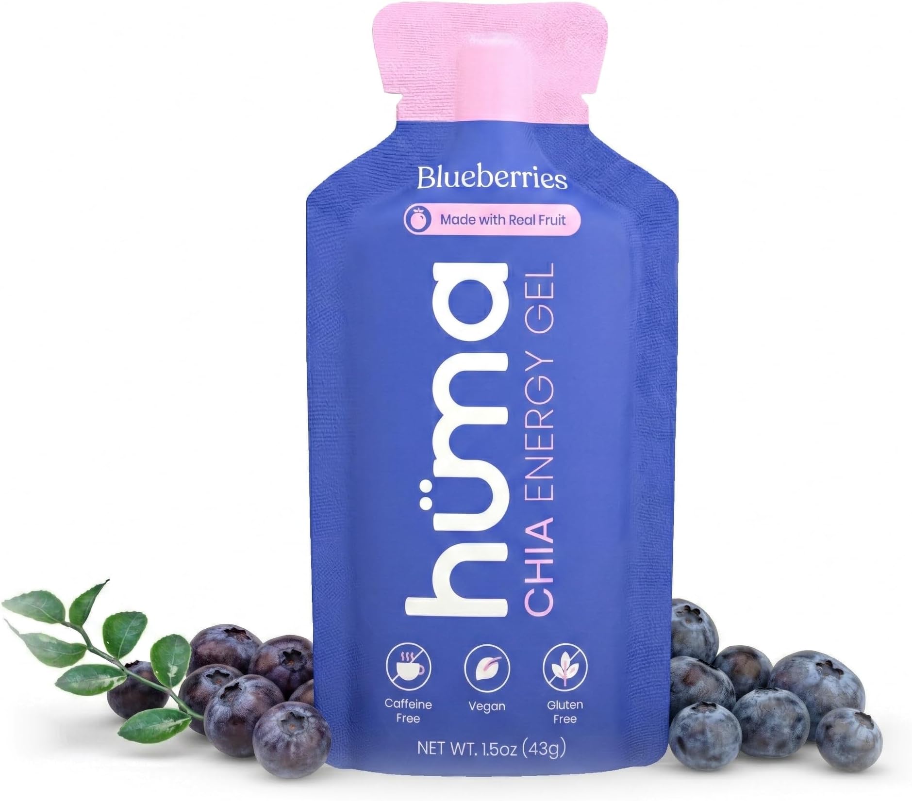 Huma Chia Energy Gel, Blueberries, 24 Gels | Real Food, Stomach Friendly Energy Gels