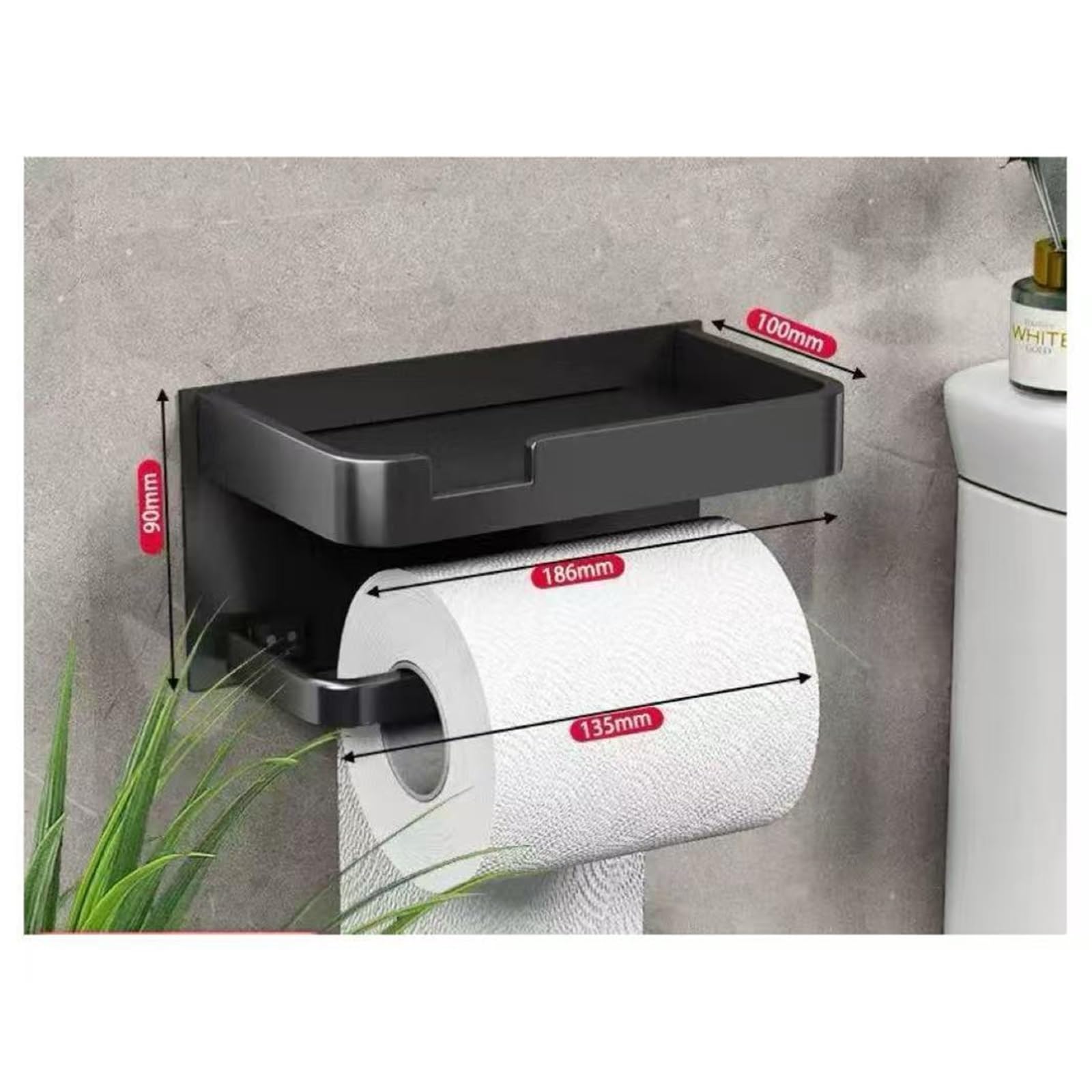 Portarotolo WC adesivo con mensola Porta carta igienica con ripiano | Dispenser di carta igienica in alluminio senza trapano Appendi fazzoletti Accessori for bagno e toilette(ZJP-silvery)