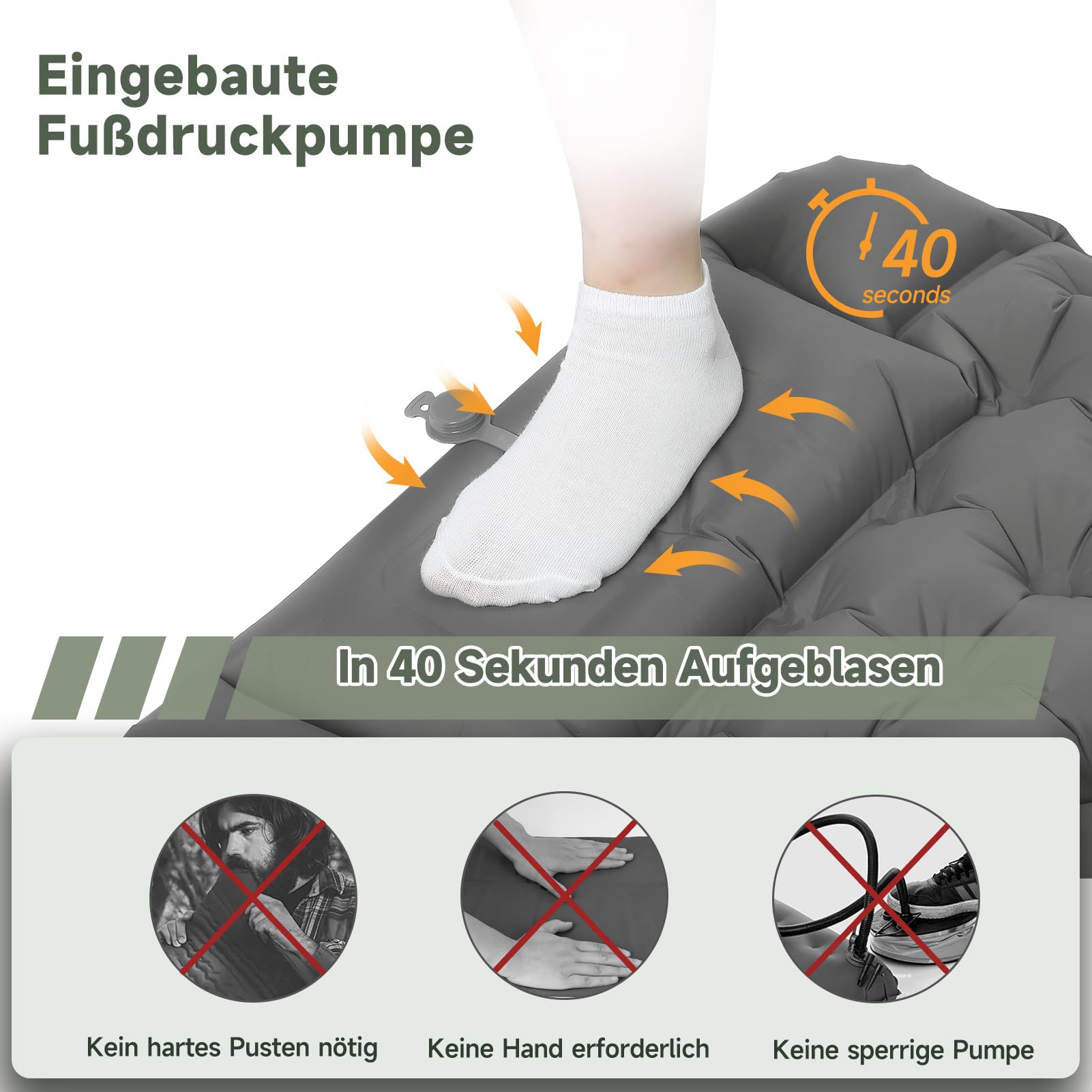 HAUSPROFI Isomatte Camping, Ultraleicht Camping Luftmatratze mit Fußpumpe & Kissen, Aufblasbare Matratze Kompakte und Leichte, Campingmatte für Wandern Strand Outdoor