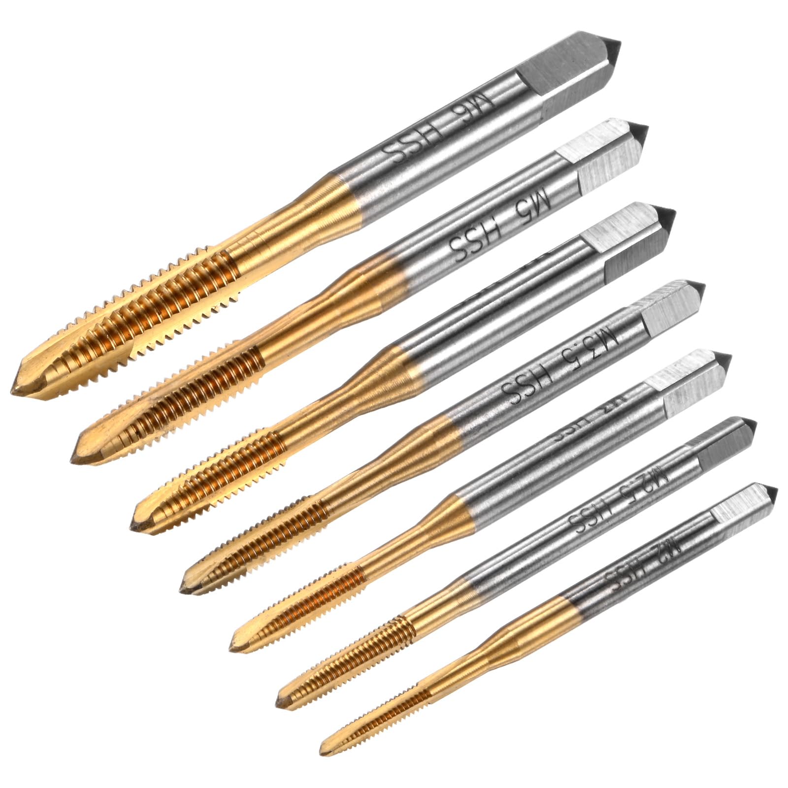 M METERXITY 1-Set Metric Thread Tap, HSS Titanium Coated M2 M2.5 M3 M3.5 M4 M5 M6 Straight Flute Right Hand Thread Screw Tapping Tool for Drilling/Milling Machines/CNC Machine Tools