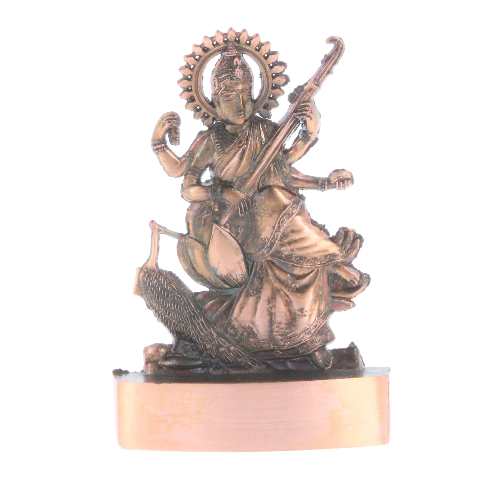 Indiabazaar Copper Saraswati Statue Murti Bronze Metal Small Saraswati Maa Mata Hindu Goddess For Car Dashboard Home Office Desk Mandir Temple Pooja Décor Diwali Wedding Gift (5 Inch)