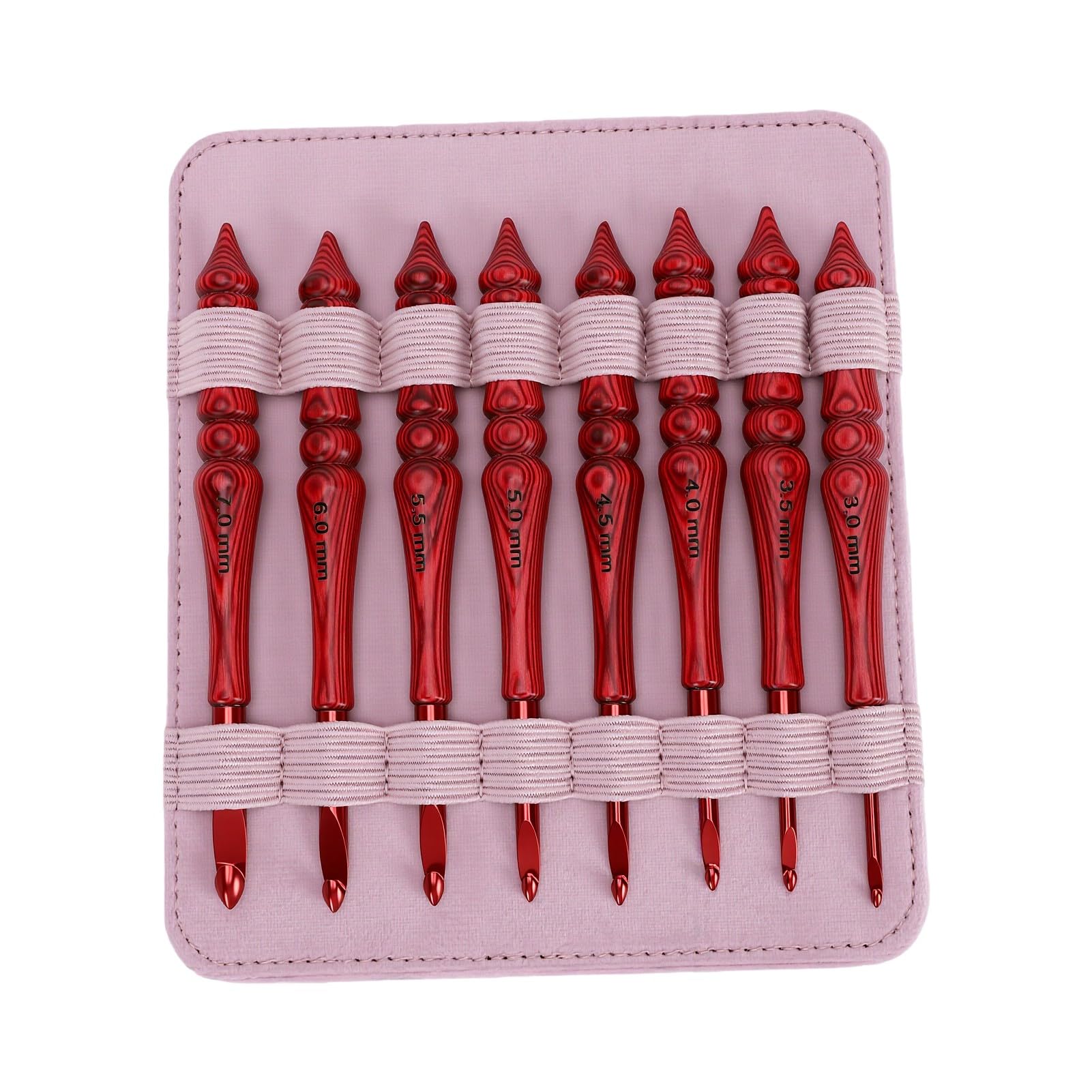 Zunate Juego de 8 Agujas de Ganchillo, de Madera Ergonómico de 3,0-7,0mm, Agujas de Ganchillo de Aluminio con Bolsa de Almacenamiento para Principiantes, 8 Uds.