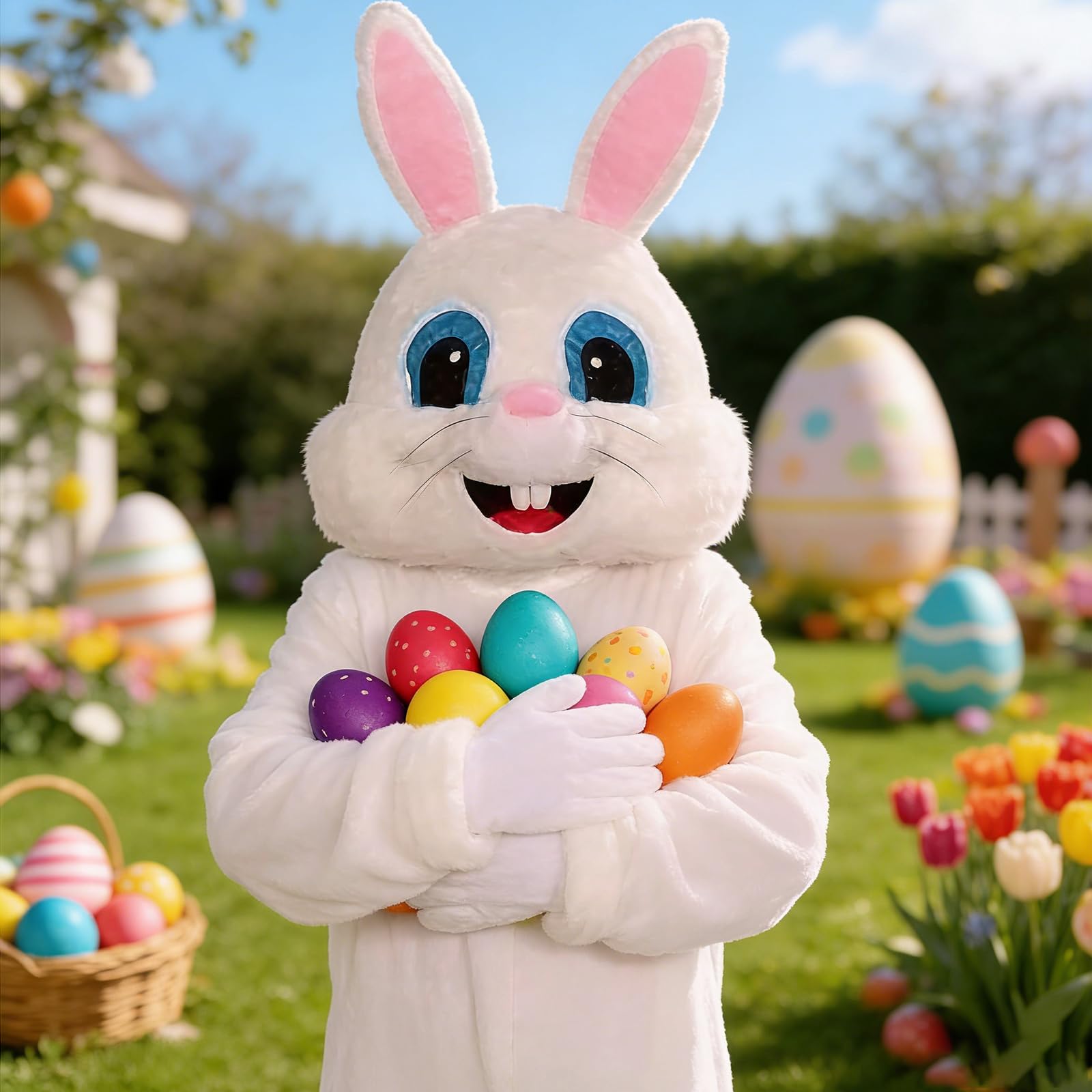 Hyelntu Easter Bunny Costume Adult Plush Bunny Mascot Suit for Men Women Onesize Easter Party Rabbit Cosplay Outfit with Head - Image 6