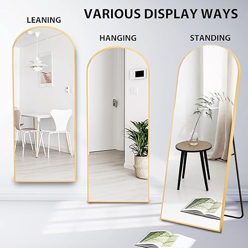 Miniatura 5 de WallBeyond Espejo arqueado de longitud completa con soporte para el suelo, montado en la pared para sala de estar, dormitorio, baño, marco de
