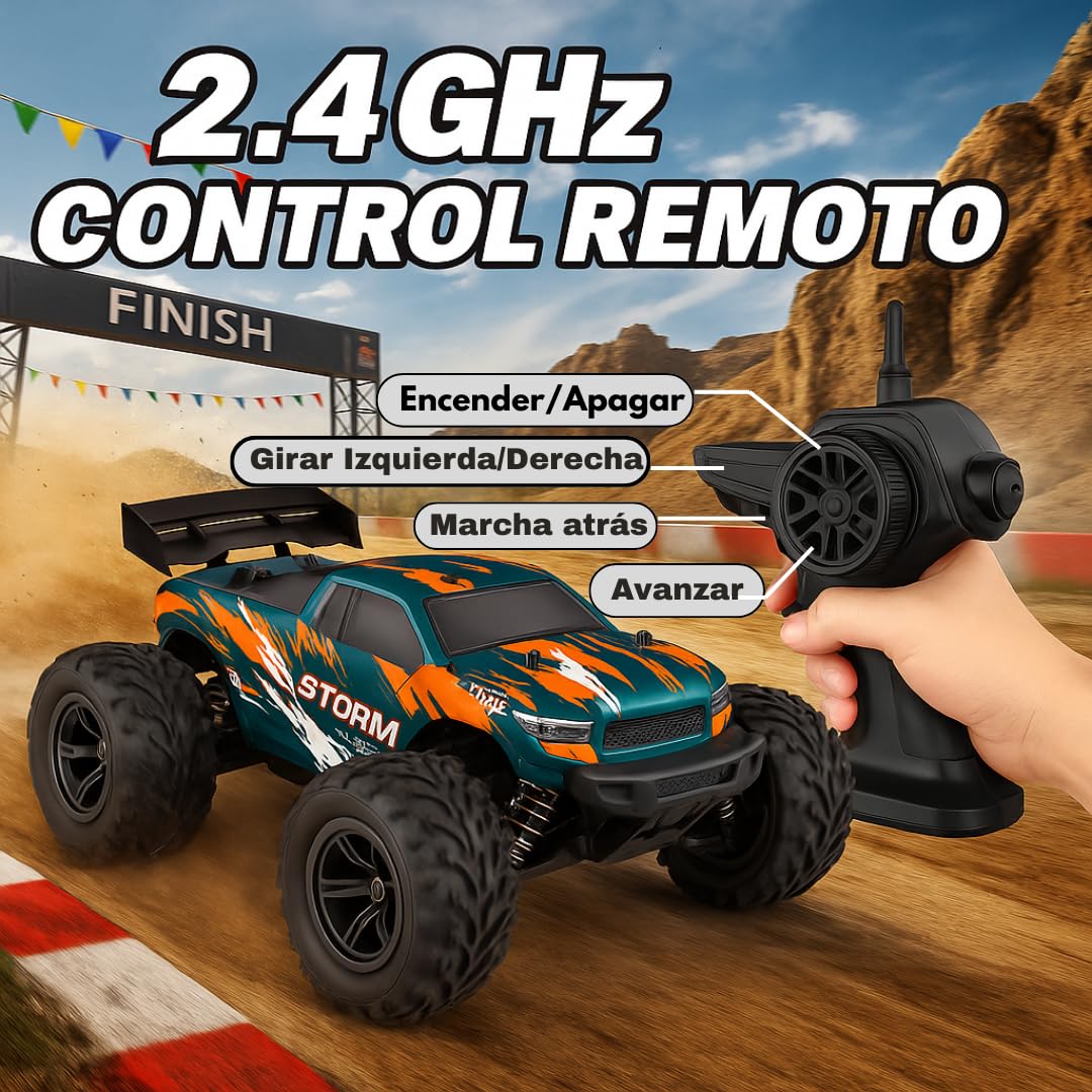 Coche teledirigido RC 4WD Escala 1:18, Monster Truck Off-Road 36 km/h con Control Remoto 2.4GHz, vehículo Todoterreno para Interior y Exterior, Regalo para niños +14 años