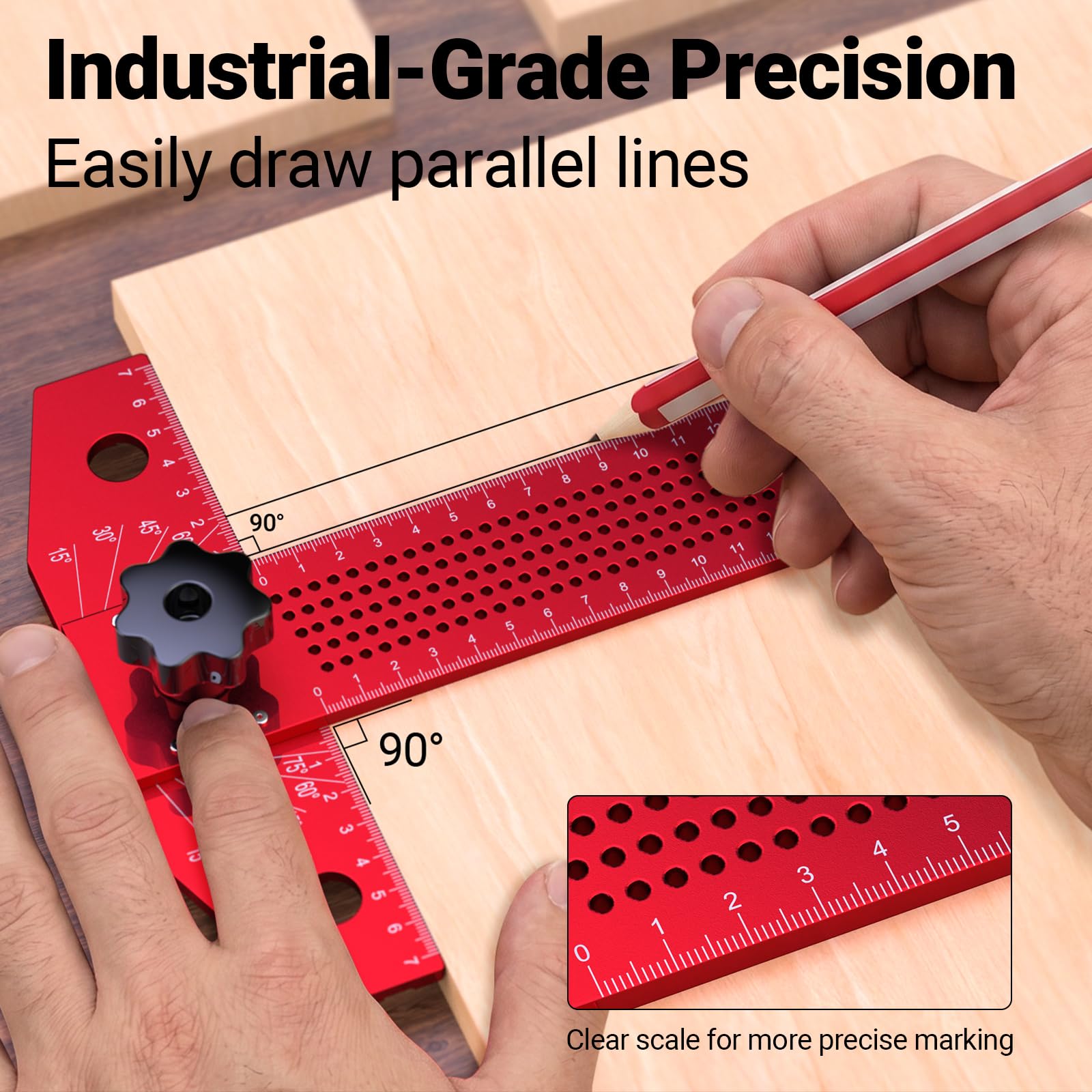 Preciva T-Lineal 350 mm Aluminium, Winkelschmiege mit Winkelmesser und Anreißlineal, Verstellbarer Anschlagwinkel 15-90°, Kombinationswinkel mit Markierstift für Holzarbeiten, Zeichnen und DIY