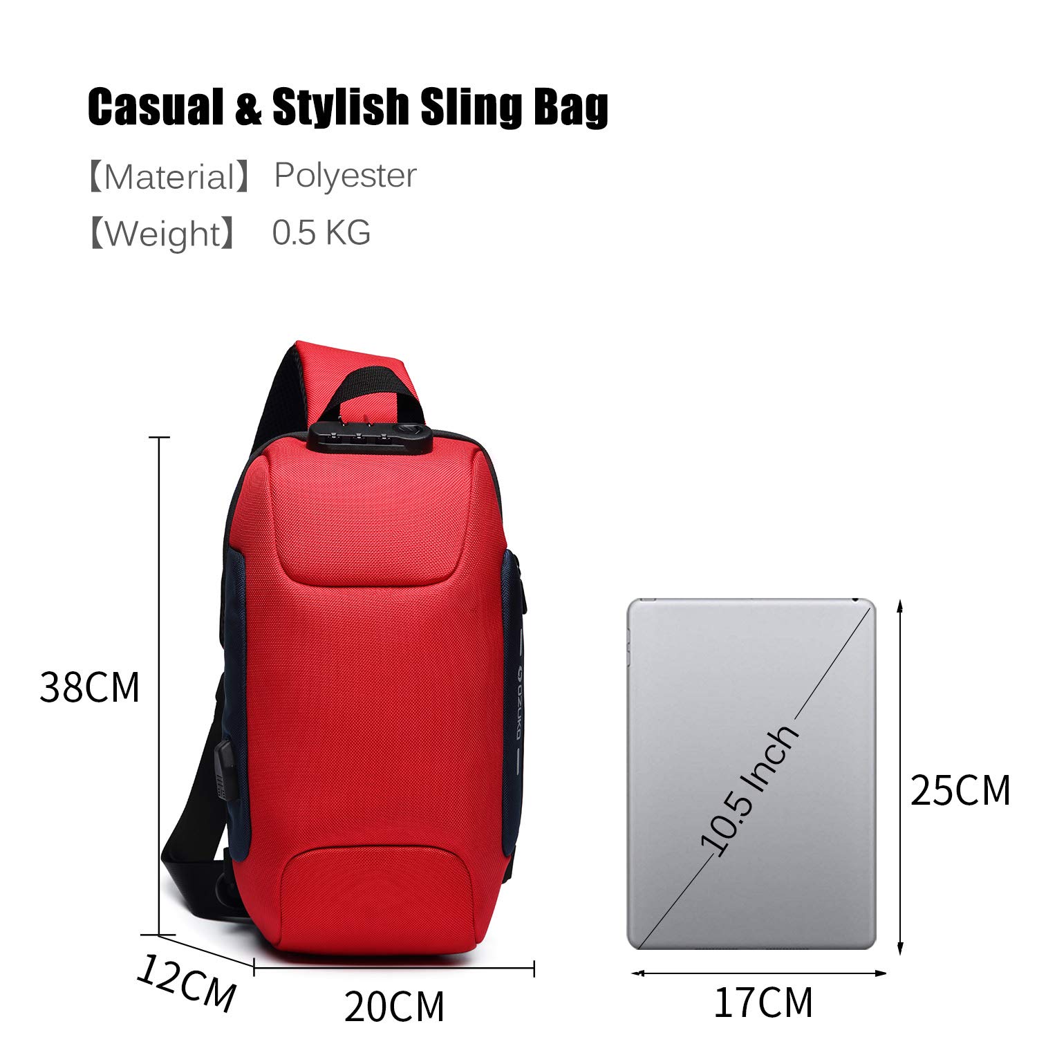 ADITAM Borsa a tracolla antifurto Borsa a tracolla da uomo nuova adatta per tablet da 10,5 pollici Borsa da petto da donna con porta di ricarica USB Borsa a tracolla per ciclismo Campeggio Equitazione