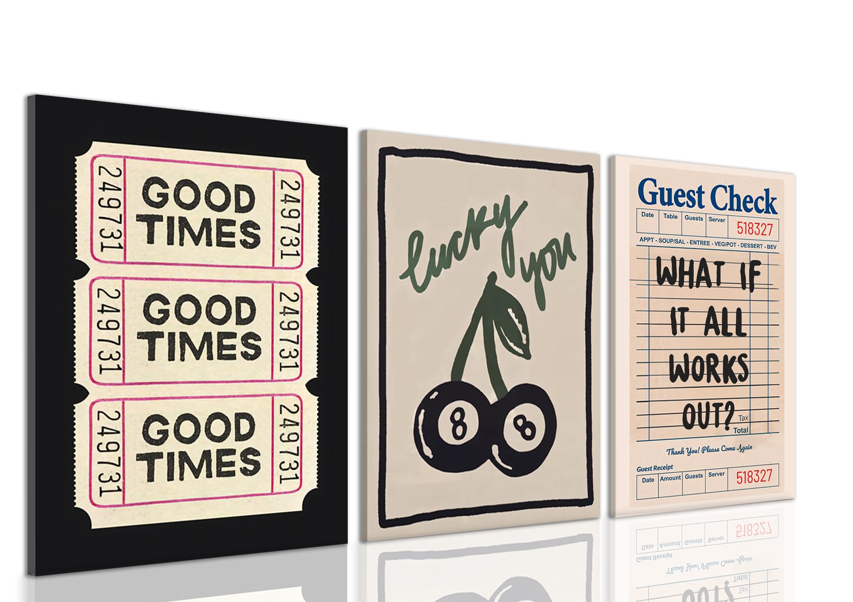 Dytila Framed What If It All Works Out Quote Wall Art Set of 3, Retro Good Times Trendy Pictures Wall Decor Lucky You Vintage Room Aesthetic Paintings
