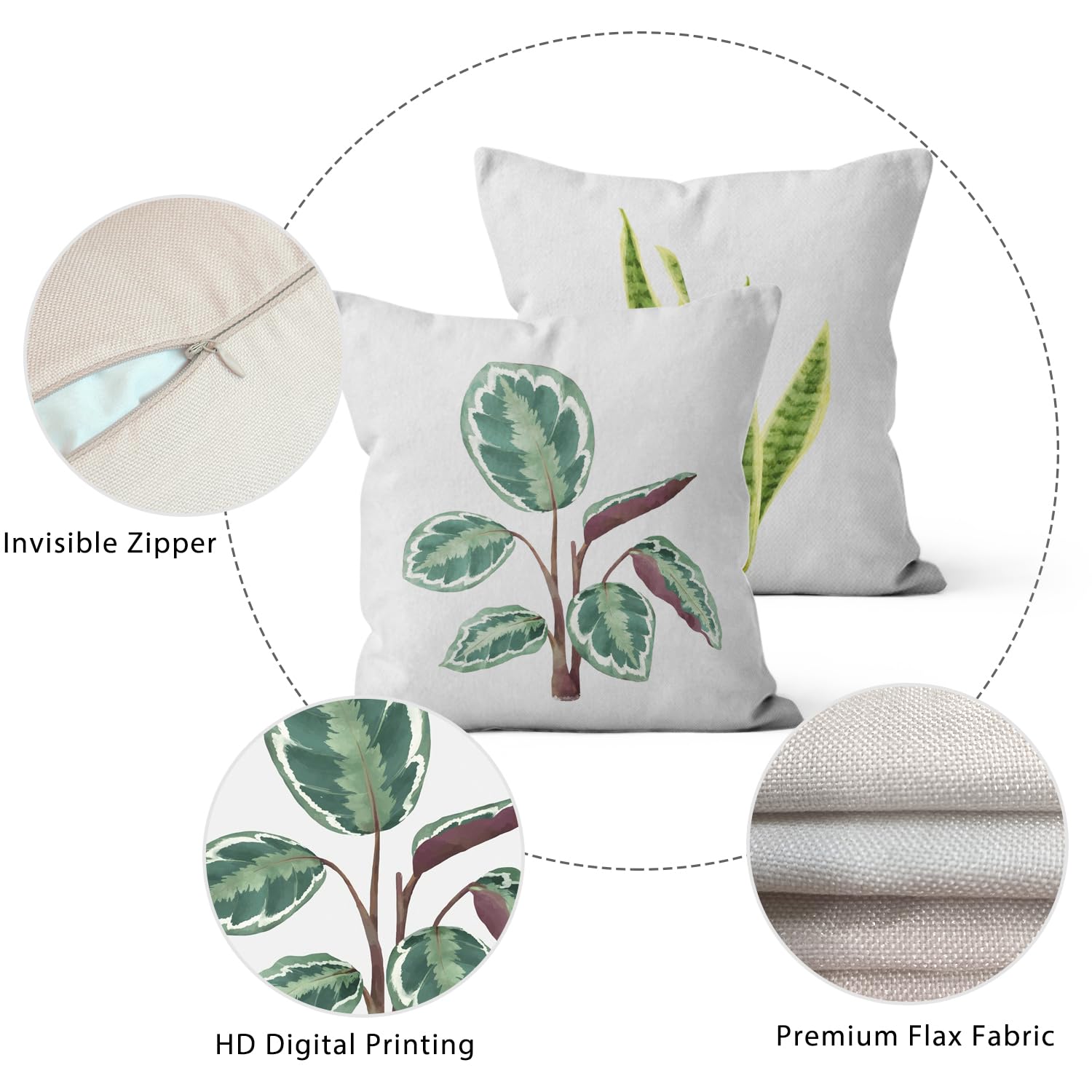ASDCXZ Set 4 Federe Per Cuscino 40x40 Cm – Motivi Floreali Moderni, Verde/Grigio, Per Divano, In Poliestere E Lino